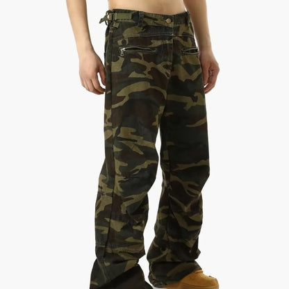2024 High Street Mens Camouflage Straight Leg Jeans American Trend Tooling Denim Pants Zipper Multiple Pockets Cowboy Trousers Street King Limited