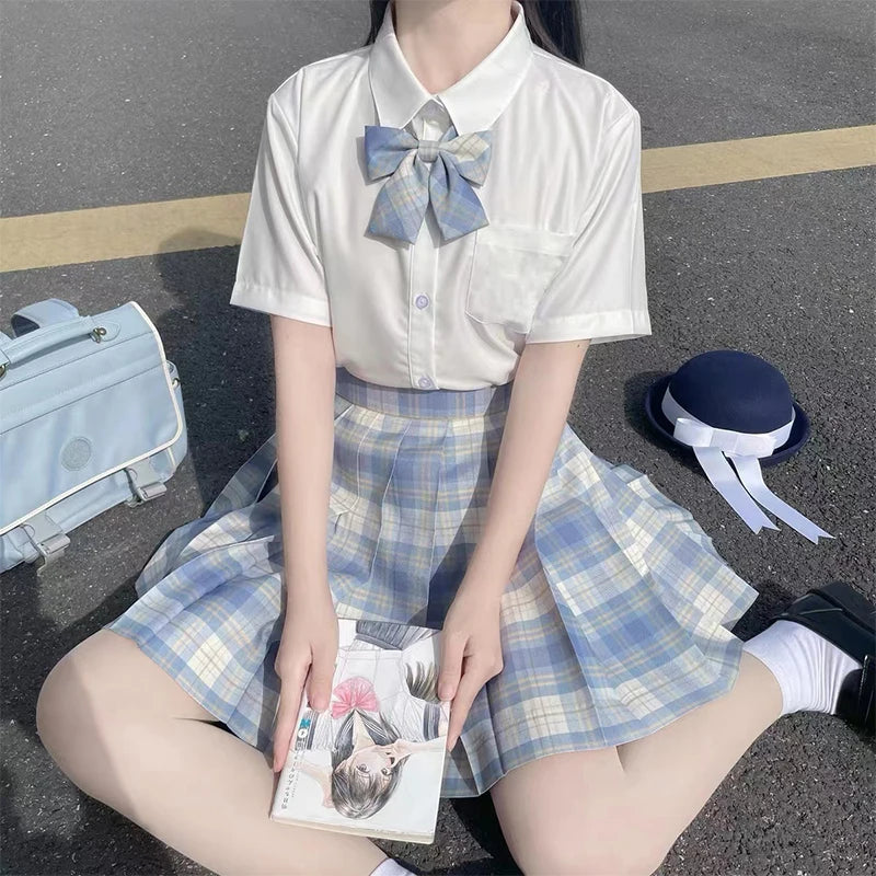 Jk Uniforms Gyaru School Uniform for Girl Student Pleated Skirt Uniform Set Women Short Sleeve Bow Tie Seifuku Japanese Style Street King Limited
