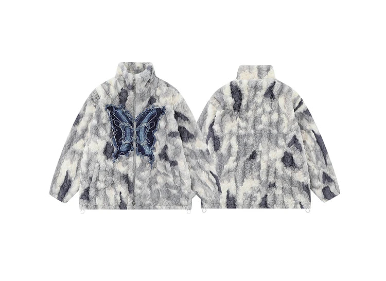 mens hip hop fleece jackets coats patchwork butterfly stand collar jacket parka zipper warm hairy jacket coat outerwear hipster unique default style 4269