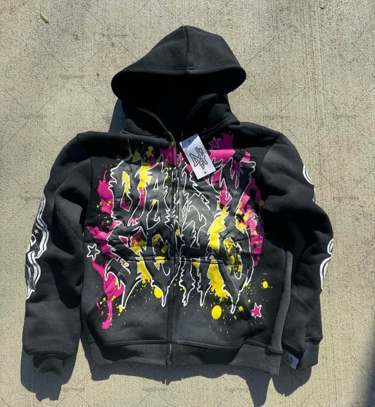 Fashion Trendy Color Letter Printed Oversize Hoodie Men's Y2K Spring and Autumn Retro Loose Pullover Sweatshirt Women's Street King Limited