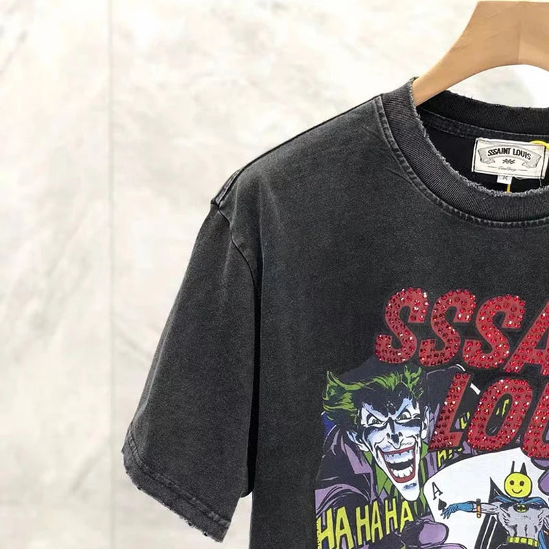 2024ss Saint Louis T-shirts Men Woman Good Quality Cotton Loose Wash White Nightmare Debris Printing Top Tees Street King Limited