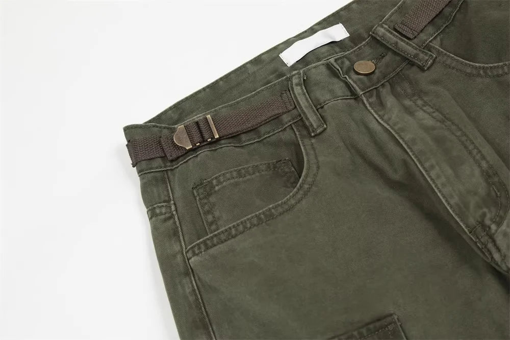 new multi pocket heavy industry washed cargo pants mens high rise loose y2k vintage streetwear oversized straight leg jeans unique cargo style 803