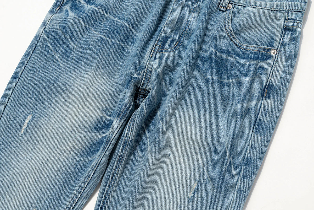 streetwear ropa hombre lightning pattern washed split jeans for men washed pocket baggy casual denim trousers oversized cargos multi-pocket cargos