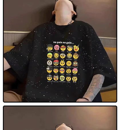 Summer cotton loose round neck starry sky short sleeved men and women American street trend personalized printed T-shirt top Street King Limited