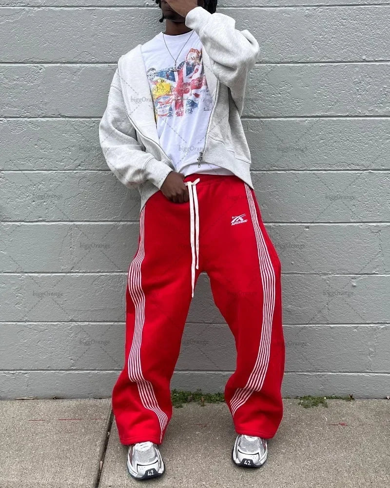 y2k high street retro striped letter wide leg pants street harajuku fashion nine point pants loose versatile oversized trousers unique default style 3113