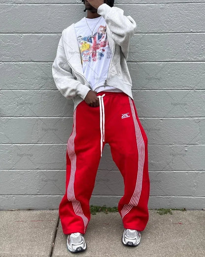 y2k high street retro striped letter wide leg pants street harajuku fashion nine point pants loose versatile oversized trousers unique default style 3113