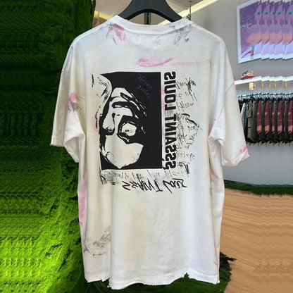 2024ss Saint Louis T-shirts Men Woman Good Quality Cotton Loose Wash White Nightmare Debris Printing Top Tees Street King Limited