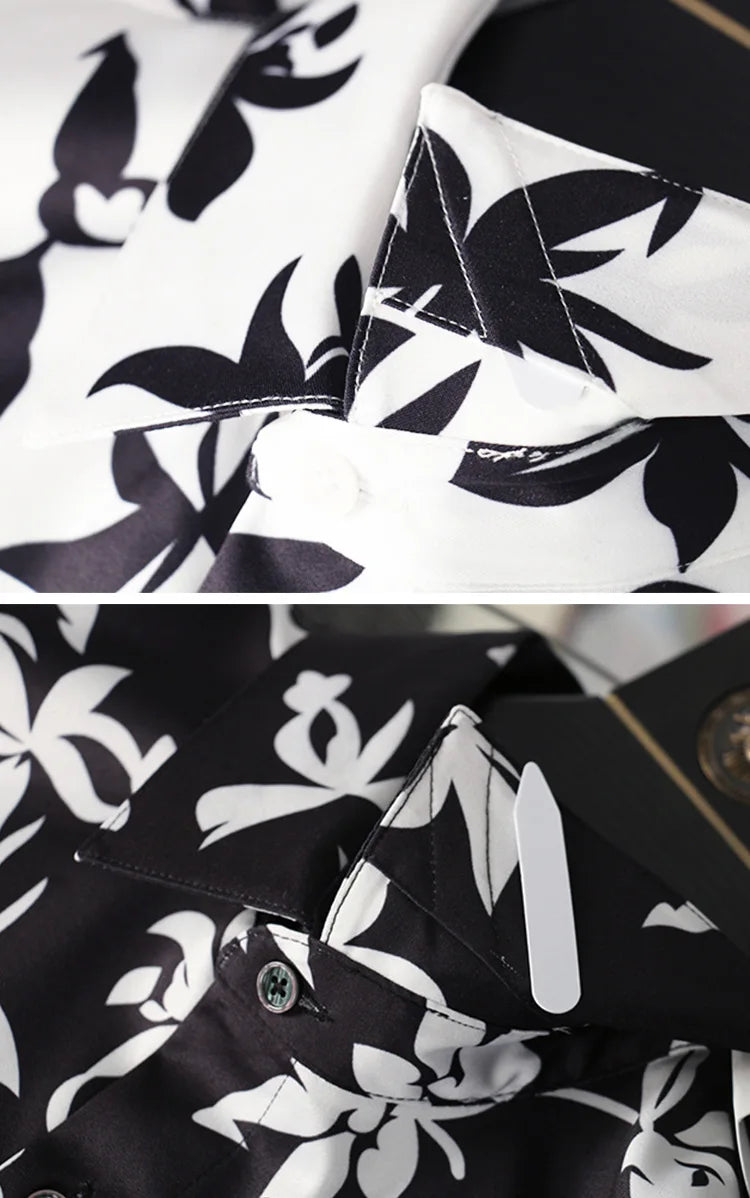 New 2021 luxury Men Classic Hibiscus Flowers Fashion 50% Silk Casual Shirts Shirt high quality Pocket Short sleeves #A48 Street King Limited