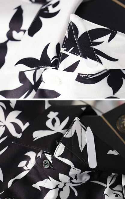 New 2021 luxury Men Classic Hibiscus Flowers Fashion 50% Silk Casual Shirts Shirt high quality Pocket Short sleeves #A48 Street King Limited