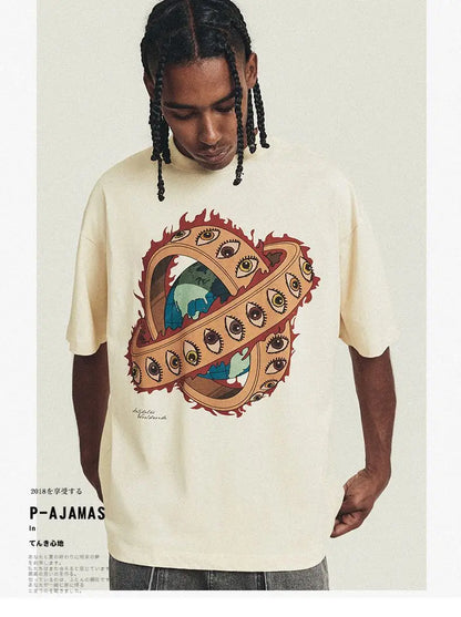 New heavyweight pure cotton niche design short-sleeved T-shirt men's summer fashion brand American loose couple tops y2k top emo Street King Limited