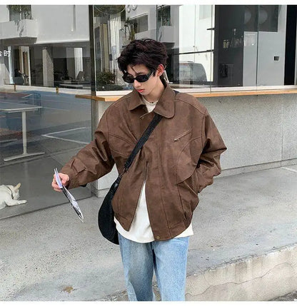 mens autumn lapel zipper short jacket hip hop turn down collar casual solid color bomber short jacket coats unisex streetwear unique shorts style 5173