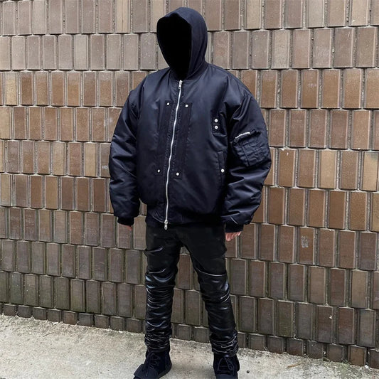 undermycar 2023 new high street fashion brand high quality multi pocket flight jacket cotton coat black menswear bottoms