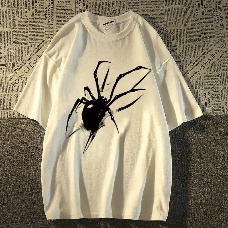 Pure cotton American retro T-shirt trendy brand spider short sleeved men and women summer loose ins trend couple T shirt y2k top Street King Limited