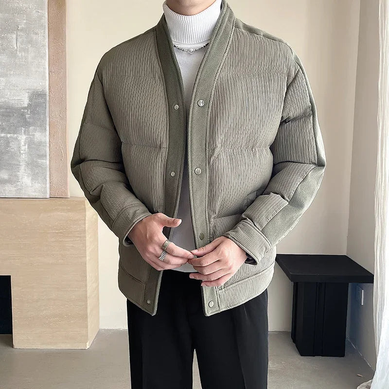 Men's Winter Collarless Woolen Splice Cotton-padded Jacket Men Business Casual Fashion Loose Warm Parkas Coat Thicken Jacket Street King Limited