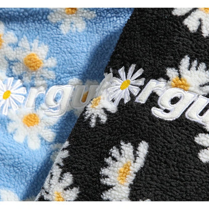 rainbowtouches cotton padded thick parkas jackets streetwear hip hop daisy print fleece warm full zip coats harajuku outwear relaxed fit trousers