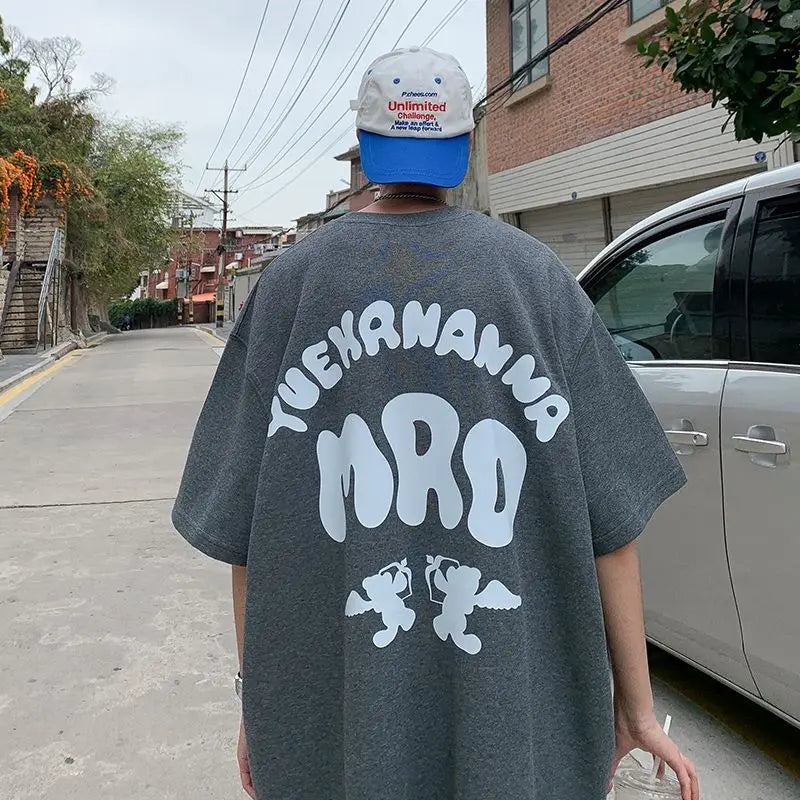 Korean street hip hop y2k printed men's T-shirt trendy brand Japanese retro loose Harajuku round neck sports half sleeved top Street King Limited