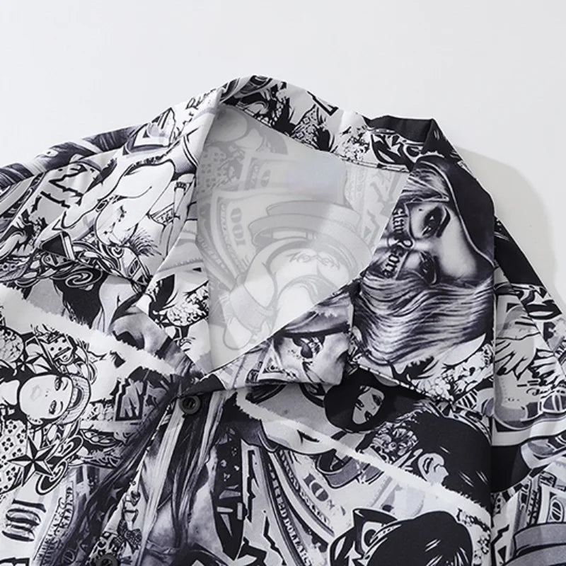 Anime Graphics Print Shirt New Casual Short Sleeve Harajuku Hawaiian Shirt Hip Hop Streetwear Loose Top Shirts for Mens Clothing Street King Limited