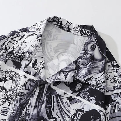 Anime Graphics Print Shirt New Casual Short Sleeve Harajuku Hawaiian Shirt Hip Hop Streetwear Loose Top Shirts for Mens Clothing Street King Limited