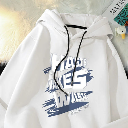Haste Makes Waste Printed Hoody Man Personality Hip Hop Casual Pullover Hoodies Letter Y2K Streetwear Hooded Sweatshirts Street King Limited