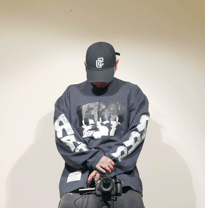 Summer Retro 123 Letter Print Brand Fashion High-Street Hip-Pop Casual Loose Cotton Long Sleeve T Shirt Pullover Sweatshirt Street King Limited