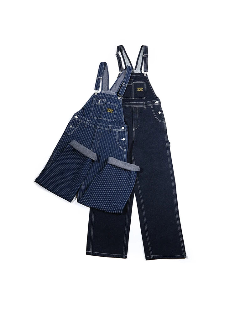 Retro Primary Denim Overalls Jeans For Men Amekaji Suspenders American Homme Original Vintage Style Jeans Street King Limited