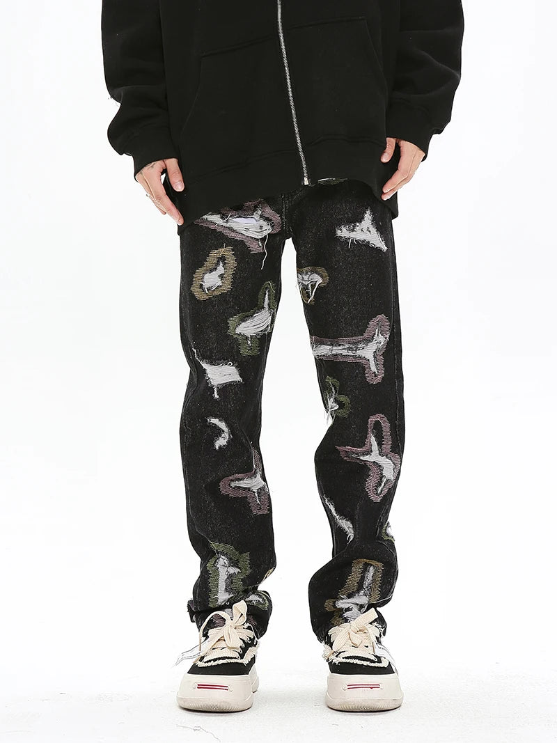 harajuku destroy ripped holes denim jeans mens zipper jeans hip hop fashion streetwear new casual straight joggers jean pants streetwear sweatpants