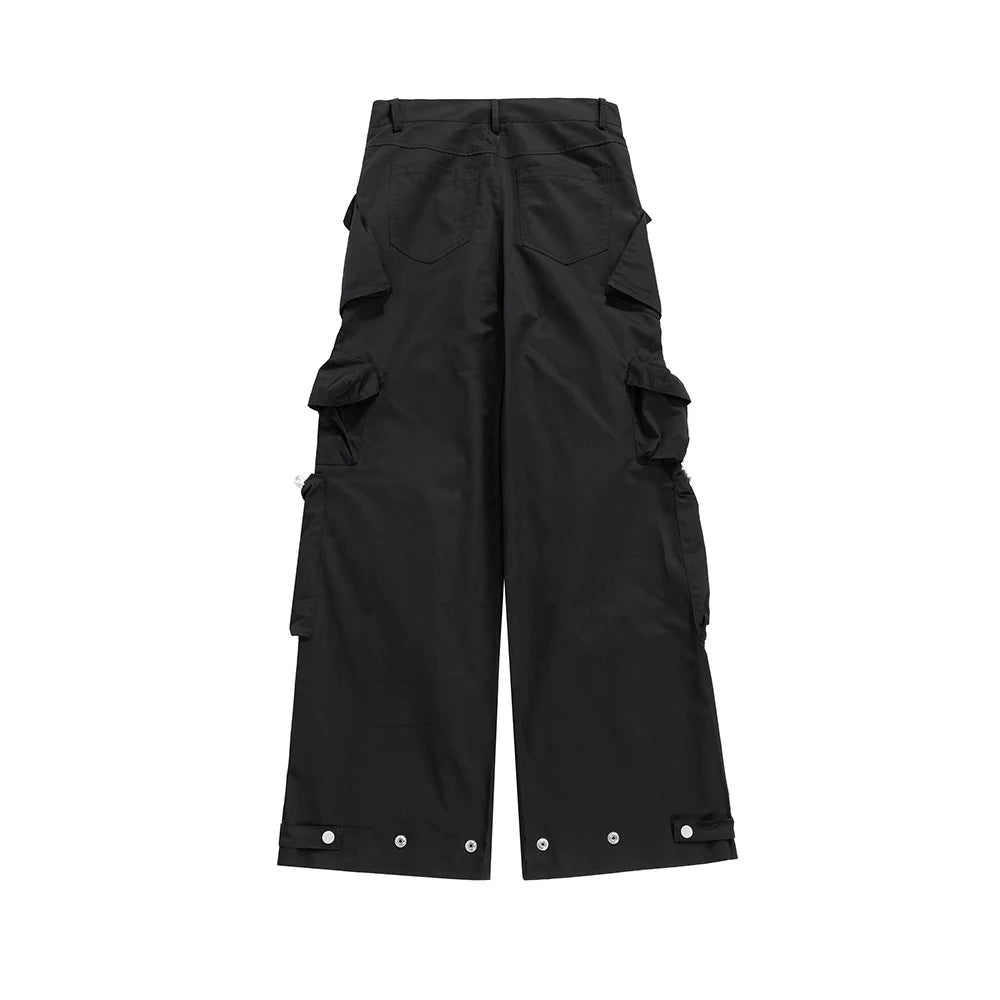 high street multi pokcets functional wide leg cargo pants unisex black straight baggy y2k overalls oversized loose trousers unique cargo style 432