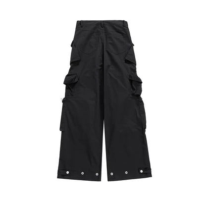 high street multi pokcets functional wide leg cargo pants unisex black straight baggy y2k overalls oversized loose trousers unique cargo style 432