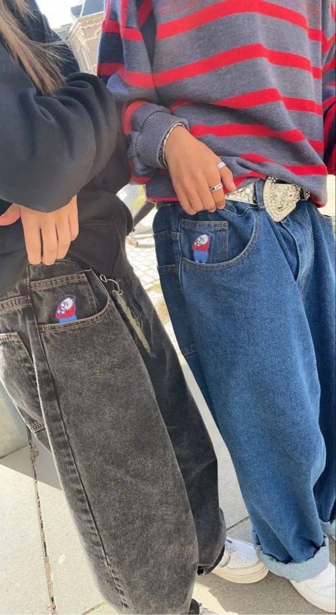 Skateboard Streetwear Big Boy Embroidery Baggy Blue for women Jeans Y2K Pattern Retro Couples Hip Hop Basketball Pants Clothing Street King Limited