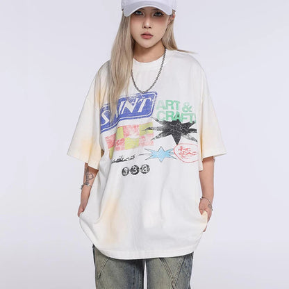 Saint T-shirts New Vintage Wash Letter Printing Chaopai High Street Men Woman Loose Casual Short Sleeve Top Tee Street King Limited