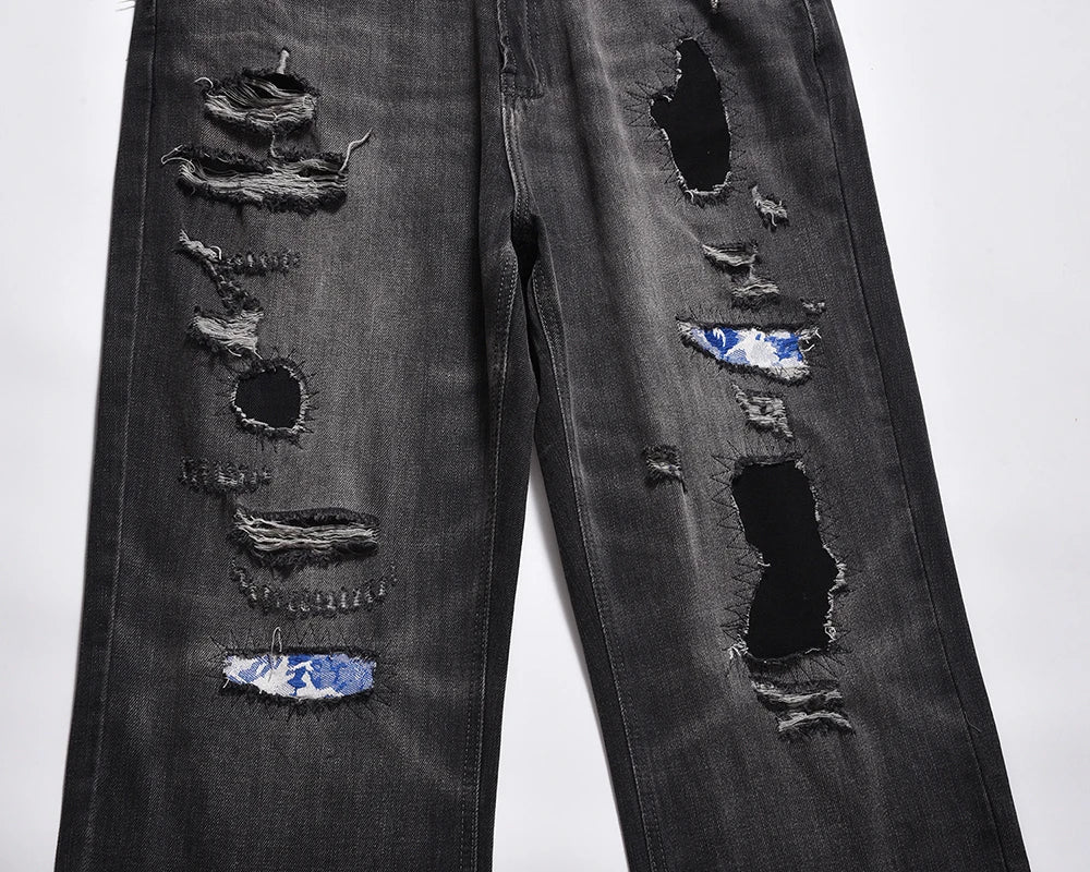 frayed hole washed pantalones hombre baggy jeans mens straight hip hop casual ropa y2k denim pants oversized cargo trousers unique cargo style 112