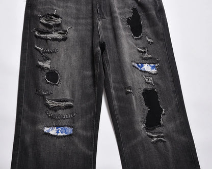 frayed hole washed pantalones hombre baggy jeans mens straight hip hop casual ropa y2k denim pants oversized cargo trousers unique cargo style 112