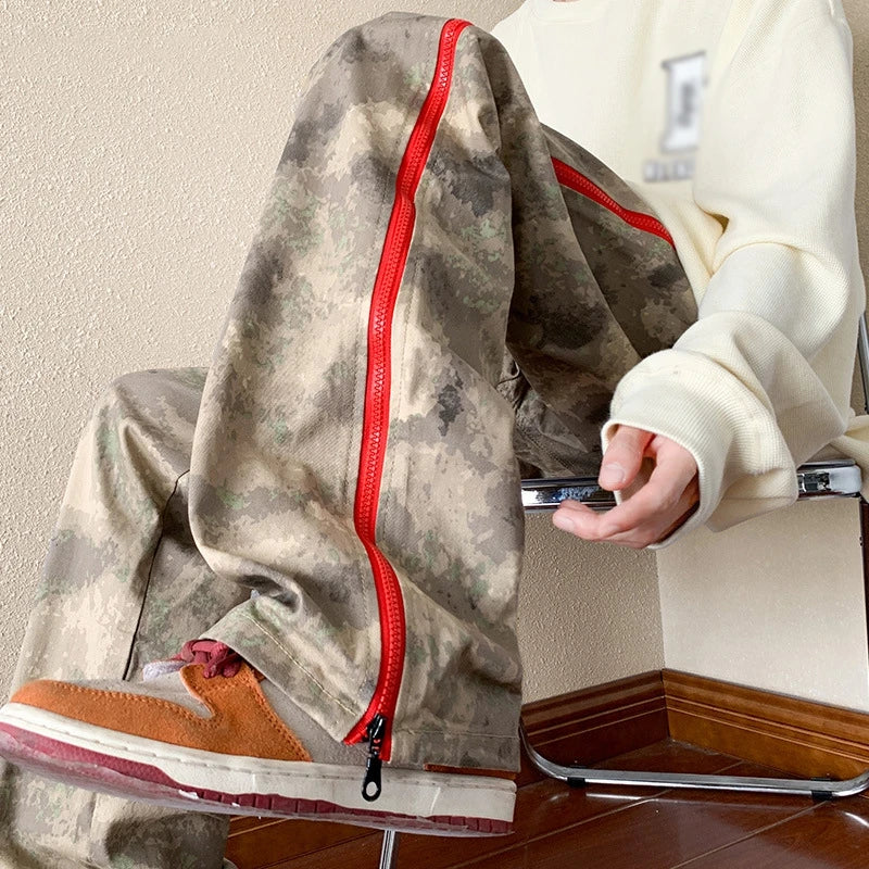 2023 outdoor side zipper camouflage baggy men cargo tracksuit pants overalls hip hop women sport long trousers spodnie dresowe multi-pocket cargos