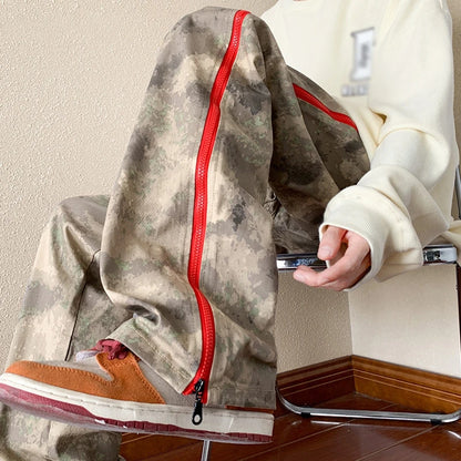 2023 outdoor side zipper camouflage baggy men cargo tracksuit pants overalls hip hop women sport long trousers spodnie dresowe multi-pocket cargos
