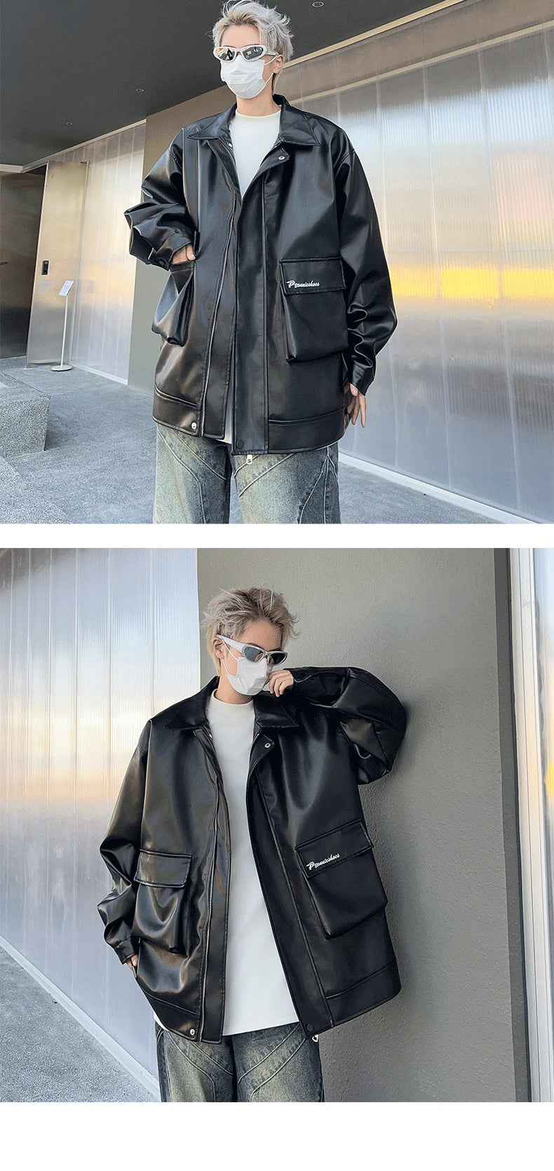 spring autumn vintage cool soft pu leather moto jacket men luxury designer clothes motorcycle trendy jacket with pockets unique default style 5955