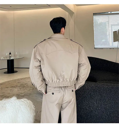 men 2 pieces sets quilted short cargo jacket pant autumn winter korean streetwear casual thicken bomber coat trousers suits unique cargo style 2647