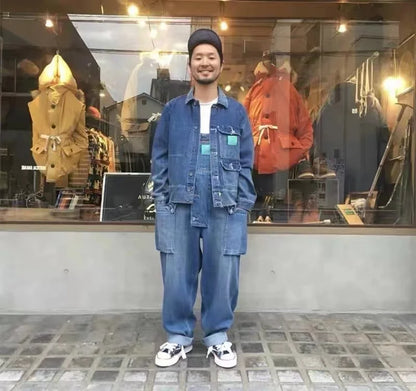 2023 men clothing chic denim overalls mens work cargo pants old school easy worker multi pocket bib jumpsuit denim pants unique cargo style 706