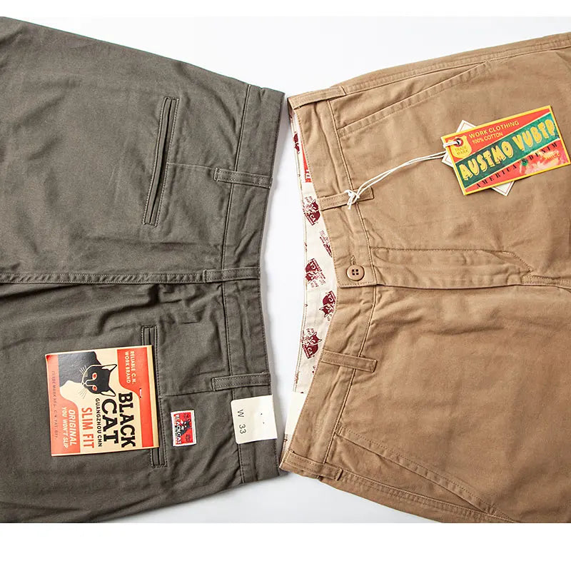 autumn winter heavyweight pure cotton thick american retro workwear khaki pants business casual mens basic solid color pants urban fashion pants
