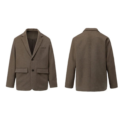 autumn winter men business casual fashion retro woolen thick blazer jacket korean streetwear plus size suit coat outerwear relaxed fit trousers