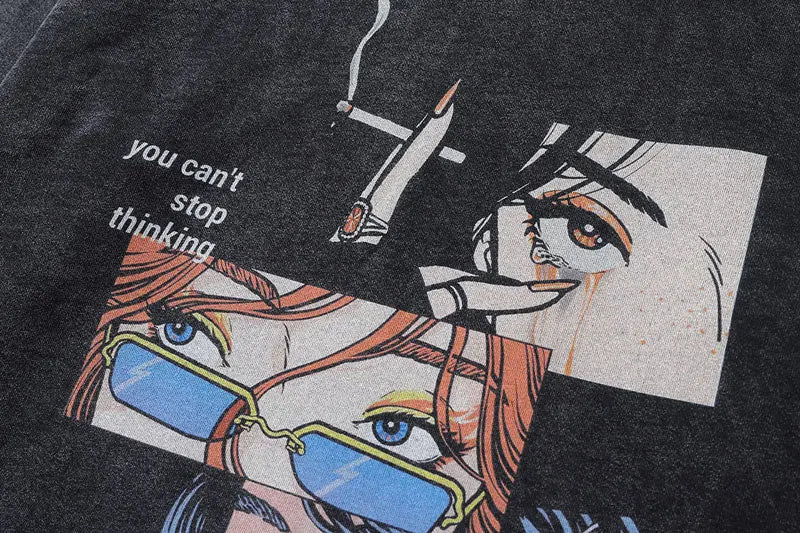 Vintage Hoodie Streetwear Y2K Hip Hop Japanese Anime Girl Print Oversized Hooded Sweatshirt Harajuku Fashion Punk Goth Pullover Street King Limited