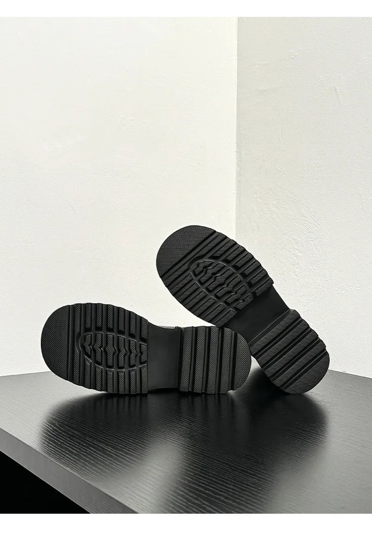 Men High Quality Genuine Leather Streetwear Fashion Casual Hip Hop Derby Shoes Cow Leather Rubber Foam Sole High Heels Shoes Street King Limited