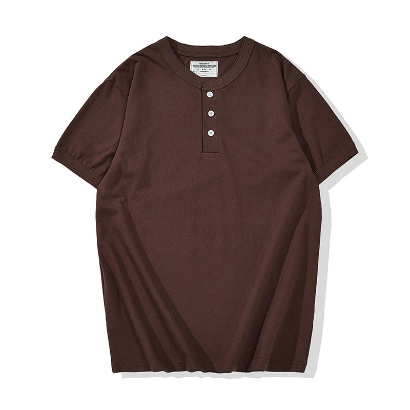 Summer Men's Heavy Cotton T Shirt Solid Color Round Neck Short Sleeve Basic Shirt TopTees Male Leisure Knitted Henry Tshirt Street King Limited