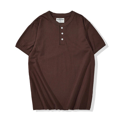 Summer Men's Heavy Cotton T Shirt Solid Color Round Neck Short Sleeve Basic Shirt TopTees Male Leisure Knitted Henry Tshirt Street King Limited