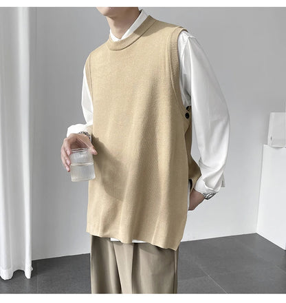 Slim Fit Sweater Vest Men Warm Fashion Casual Knitted Pullover Men Korean Loose Sleeveless Sweater Mens Jumper Clothes M-3XL Street King Limited