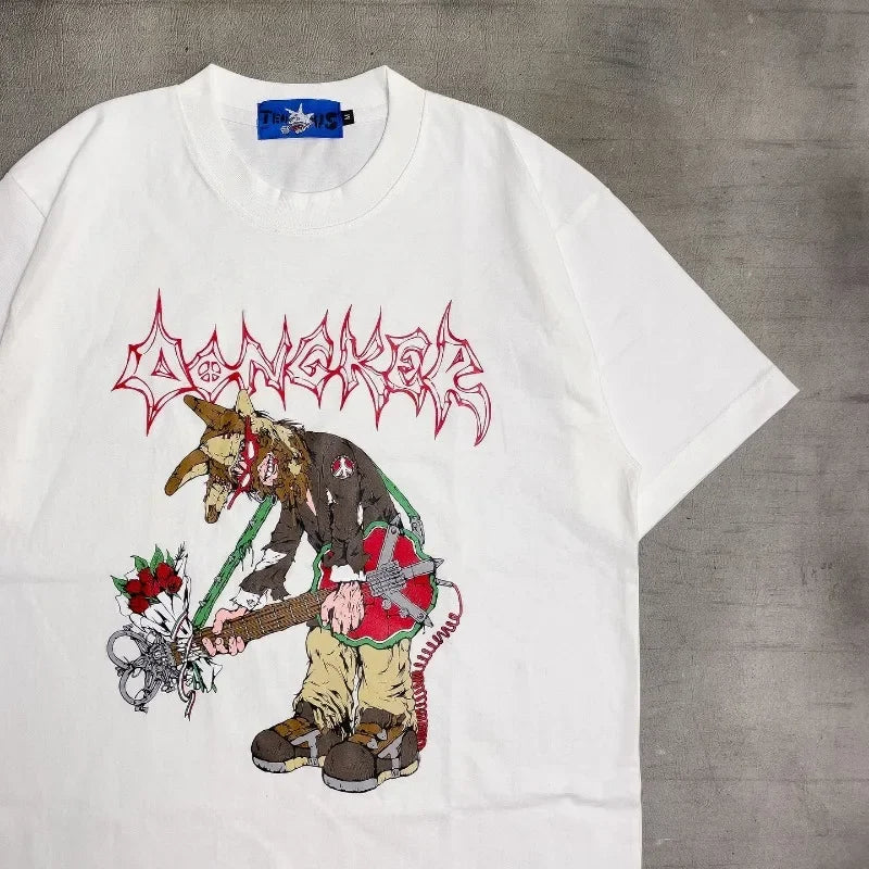 2024 new summer quirky cartoon picture print oversized T-shirt women Y2K street hip-hop loose and versatile short sleeved shirt Street King Limited