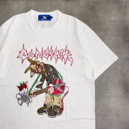 2024 new summer quirky cartoon picture print oversized T-shirt women Y2K street hip-hop loose and versatile short sleeved shirt Street King Limited
