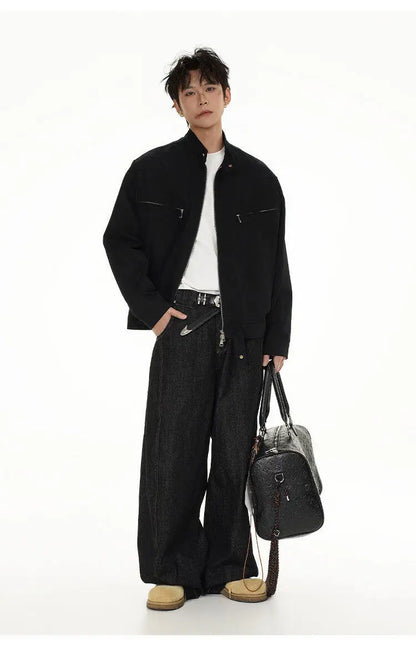 spring autumn fashion motorcycle jacket men stand collar loose casual korean streetwear vintage cargo jackets coat outerwear unique cargo style 203
