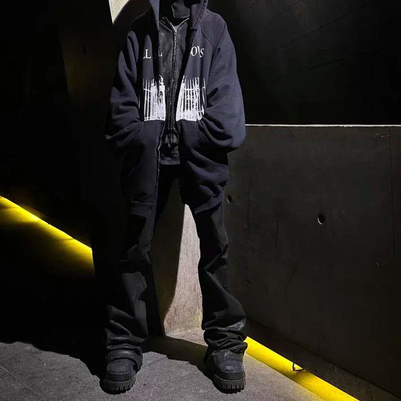 y2k streetwear wax leather strecth jeans for men and women ropa hombre baggy flare pants oversized straight denim trousers 1 unique jeans style 321
