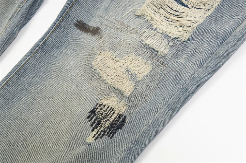 mens fashion ripped jeans blue straight baggy jeans trousers luxury loose casual distressed denim pants male 1 unique jeans style 4453