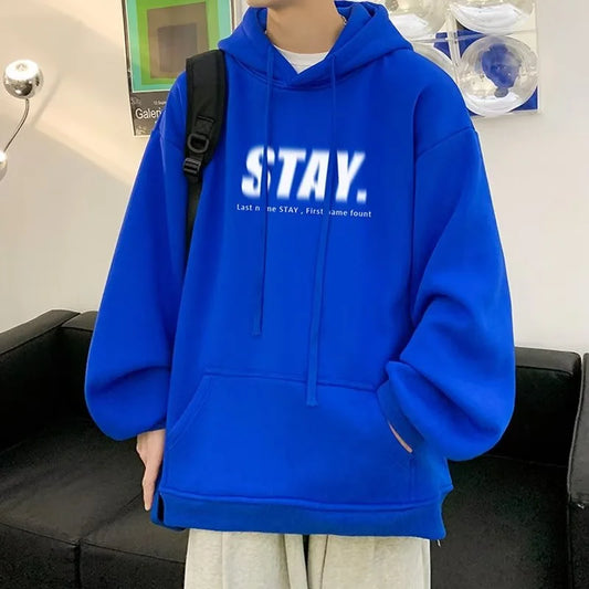 New in Letter STAY Print Sweatshirts Men Casual Vintage Fleece Pullovers Hoodies Autumn Y2K Streetwear Baggy Hoody Clothes Street King Limited